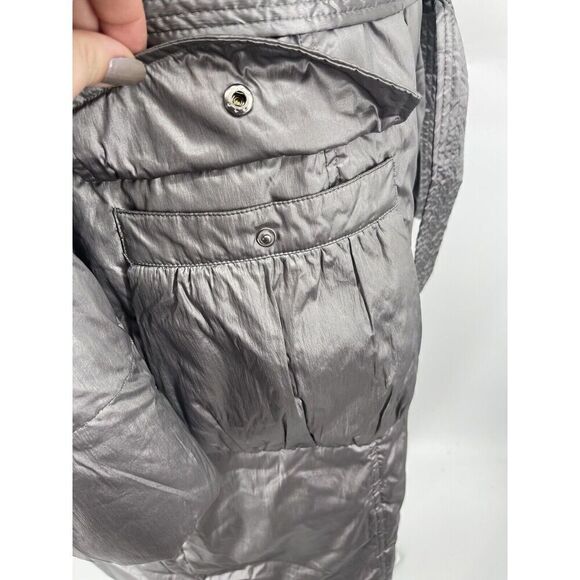 Adrienne Landau Large‎ Anorak Coat Gray Fox Fur Trim Hooded Belted Puffer Jacket - Picture 4 of 12